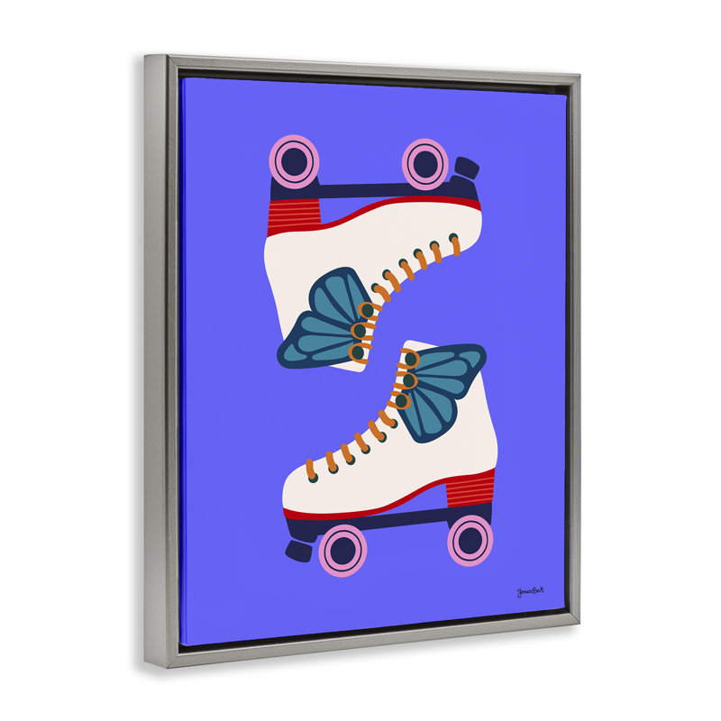 "Bold Roller Skates", art mural sur toile flottant noir par Jessica Beck, Cadre flottant gris lustré, H 31 po x l 25 po