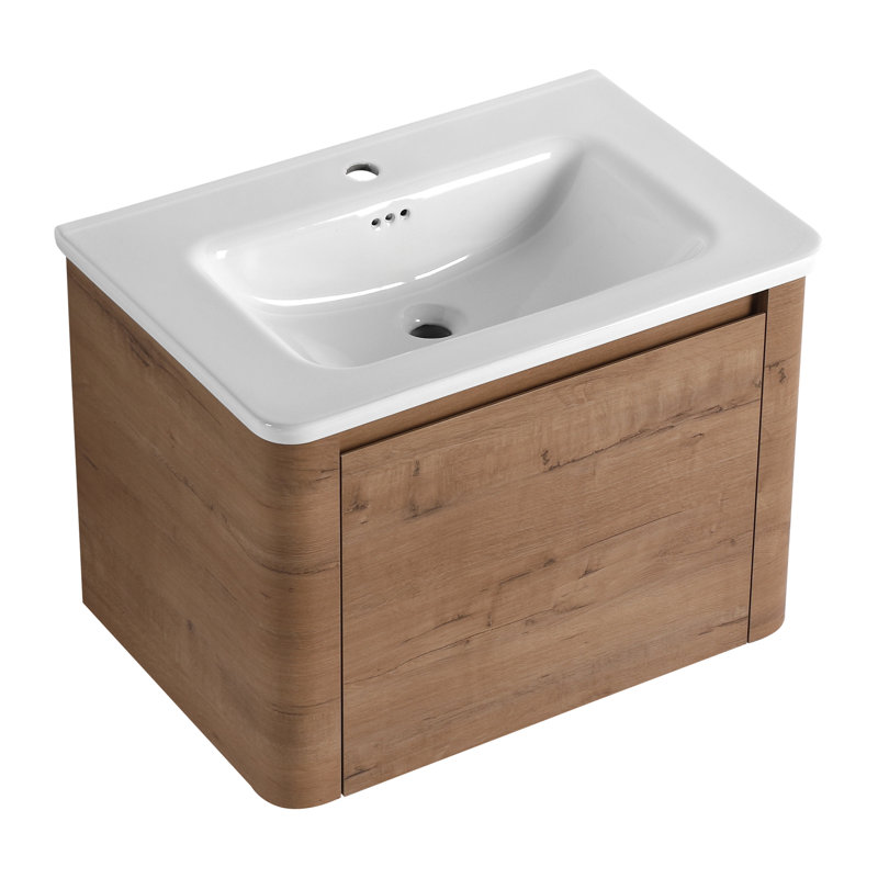 28'' Bathroom Vanity, White Ceramic Sink, 45° Hidden Handles, 3 Hinges, And Plywood For Vanity With 1 Door, Scratch & Water-