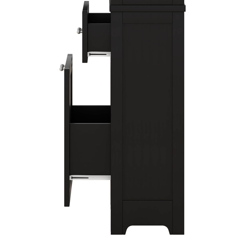 Grande armoire de rangement pour salle de bain, armoire de rangement autoportante avec deux tiroirs de tailles différentes et tablette réglable, tableau avec peinture