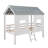 Twin Size Low Loft Kids House Bed with Roof & 2 Front Windows, White, Playhouse Style Wooden Frame