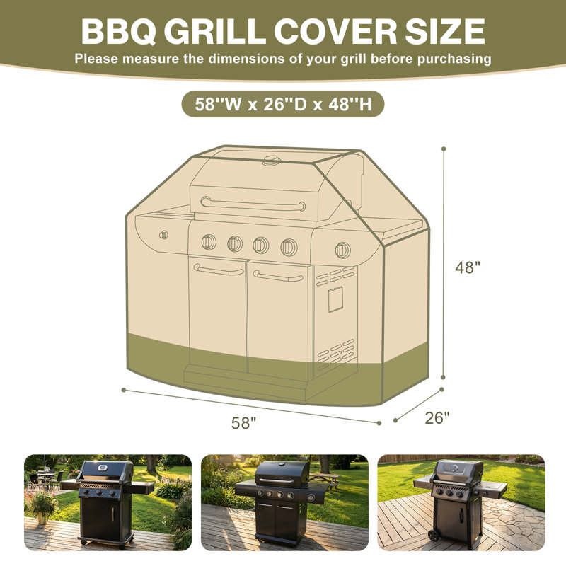 Aoodor Heavy Duty BBQ Grill Cover, 58"W x 26"D x 48"H
