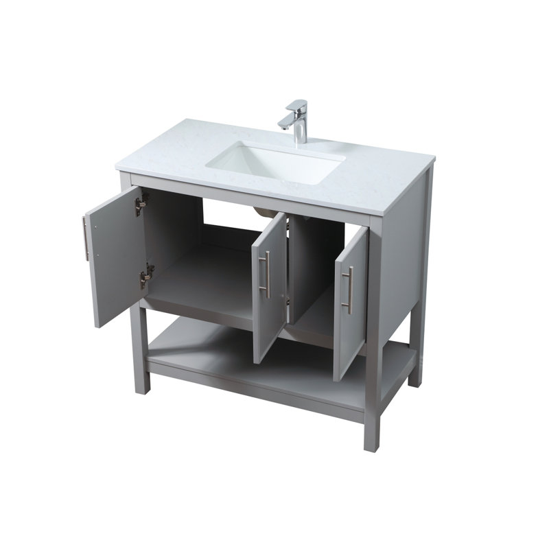 Everett 36'' Single Bathroom Vanity with Engineered Marble Top, Gray