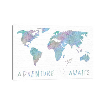 «Adventure Awaits Map Metallic Rainbow», reproduction d'impression sur toile tendue