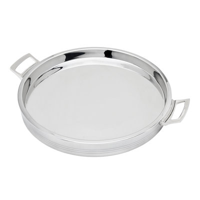 12" Silver Round Stainless Steel Serving Tray With Handles