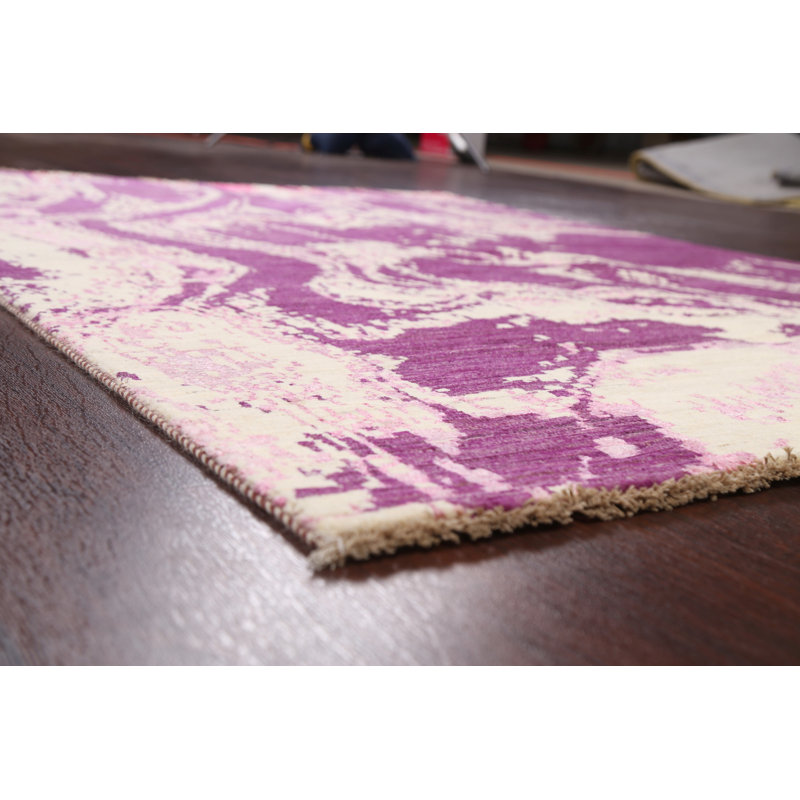 Tapis unique mauve / blanc noué à la main nouvel âge 4 pi 6 po x 6 pi 1 po