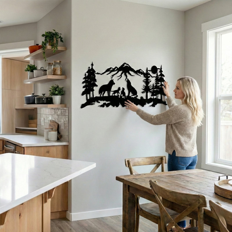 Wolf Family Modern Landscape & Nature Wall Decor on Metal, 17" H x 39" W x 0.6" D