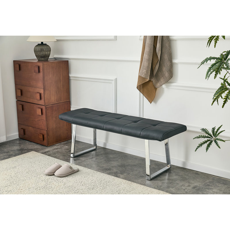 Banc de salle à manger, banc rembourré, Polyuréthane noir, Noir, Argent