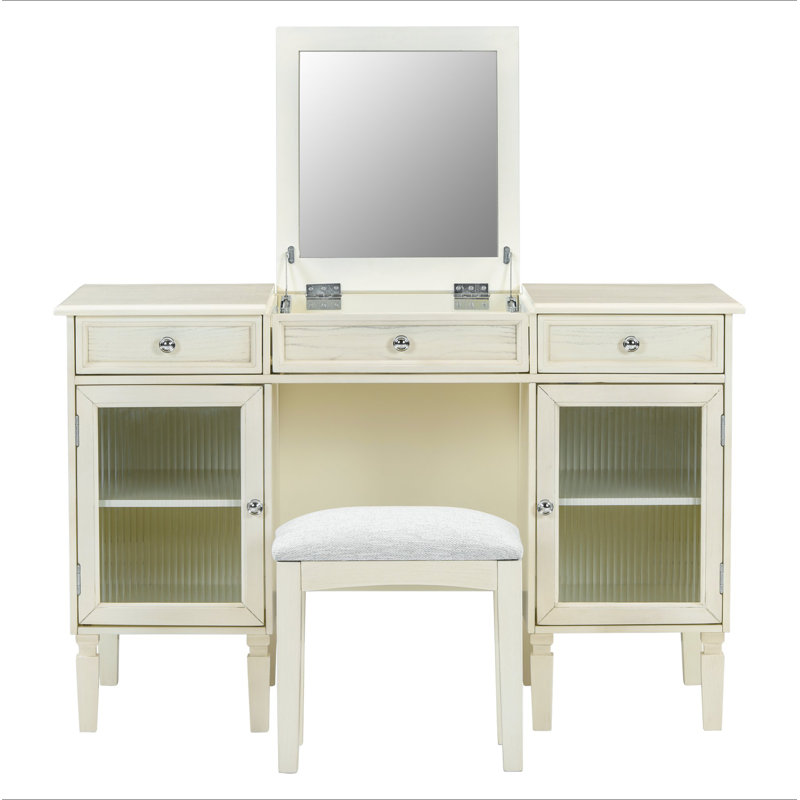 Bureau de coiffeuse 2 en 1 avec miroir rabattable, coiffeuse avec tiroir et armoire, bureau d'ordinateur multifonctionnel pour bureau, vestiaire, chambre à coucher, salon