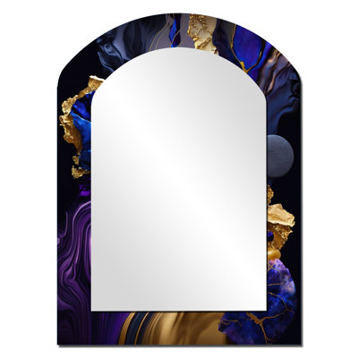 Abstract Marble Geode Purple And Blue - Liquid Ink Asymmetrical Wall Mirror, Purple Arch Decorative Mirror, Printed Metal Art