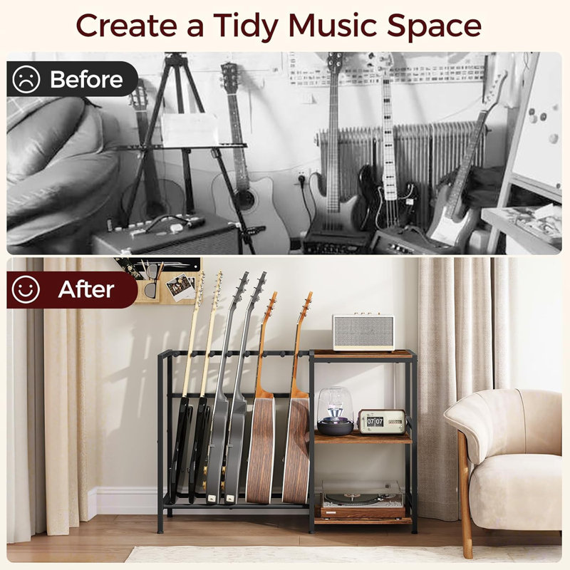 Support de guitare pour 6 instruments à cordes, convient pour guitare acoustique, basse, support de guitare avec tablettes latérales