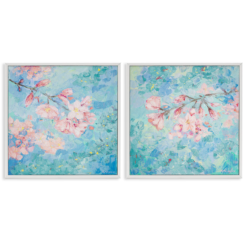 «Yoshino Cherry Blossoms», ensemble de 2 giclées par Ann Marie Coolick, Giclée encadrée blanc bord de mer, H 17 po x l 17 po