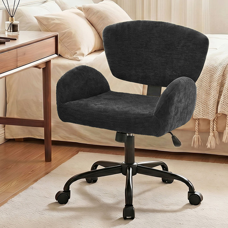 Chaise de bureau pivotante en chenille moderne pour bureau à domicile, coiffeuse et bureau, Chenille noir