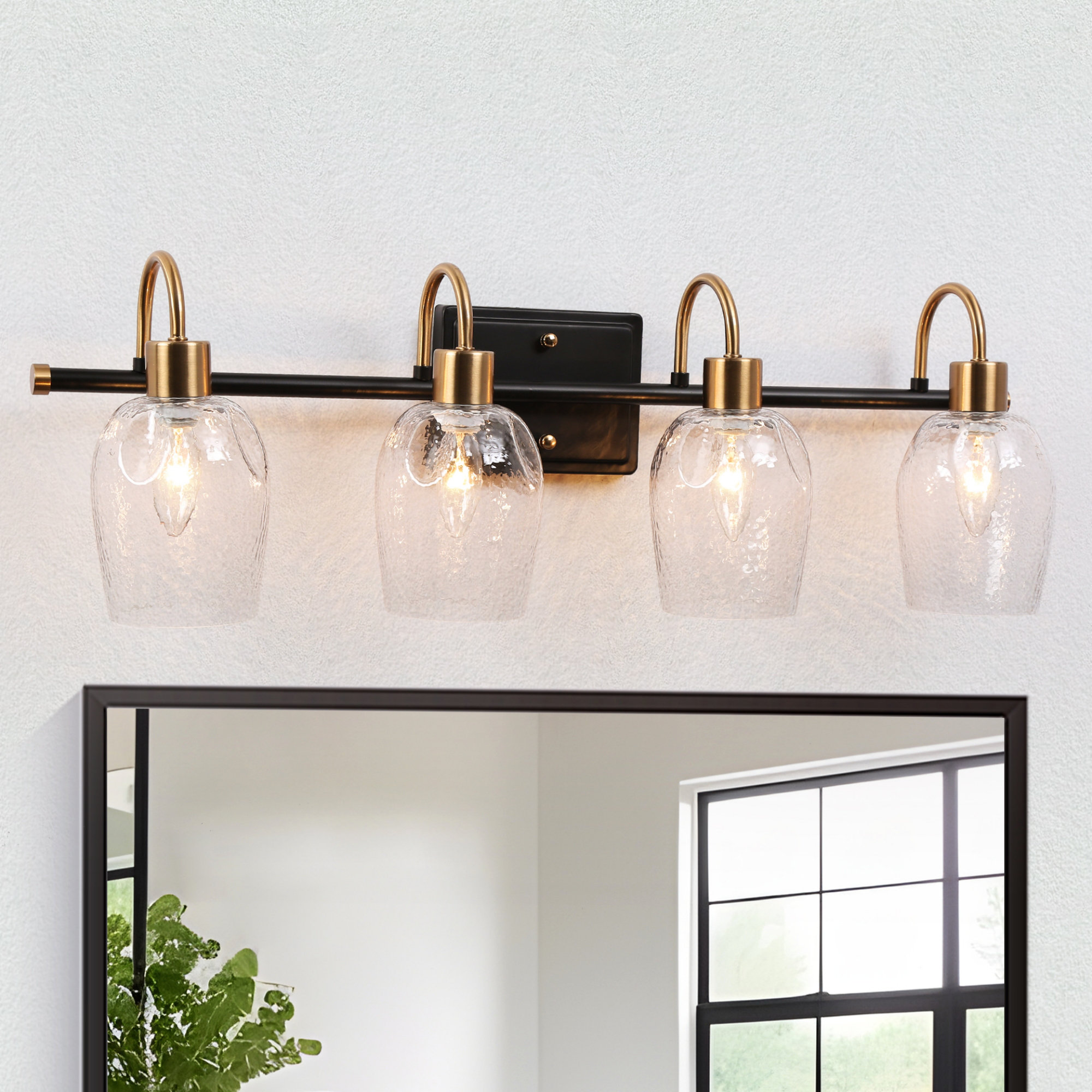 Longshore Tides Aedan 4 - Light Dimmable Black/Brass Vanity Light | Wayfair