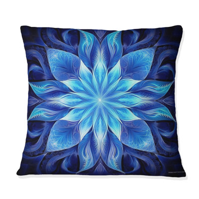 Coussin décoratif à imprimé géométrique abstrait turquoise et blanc Fractal Flowers VII
