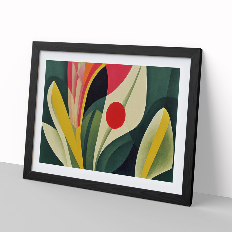 Floral Abstract - Single Picture Frame Print, Black, 46cm H x 64cm W x 2cm D