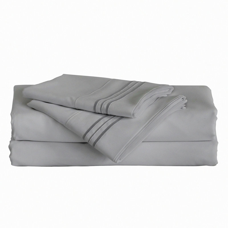 LuxurySoft Microfiber Bedding Set - 4 Piece Sheet & Pillowcase Bundle in Elegant Grey Color - Angeland Vienne Collection