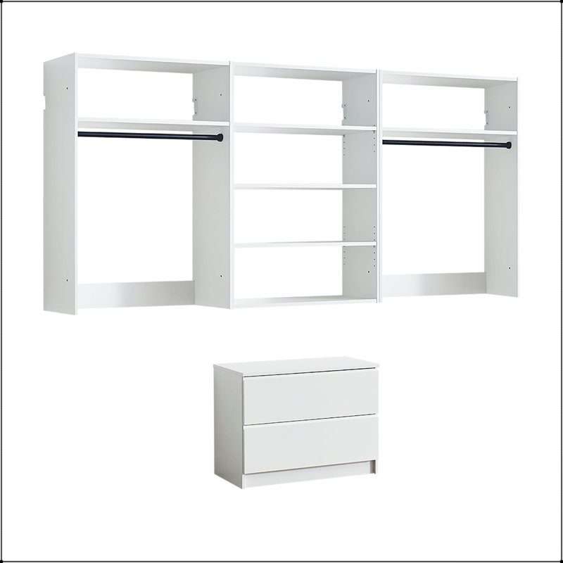 Système de placard mural en bois blanc Devi avec unités modulaires pour des solutions de rangement personnalisables
