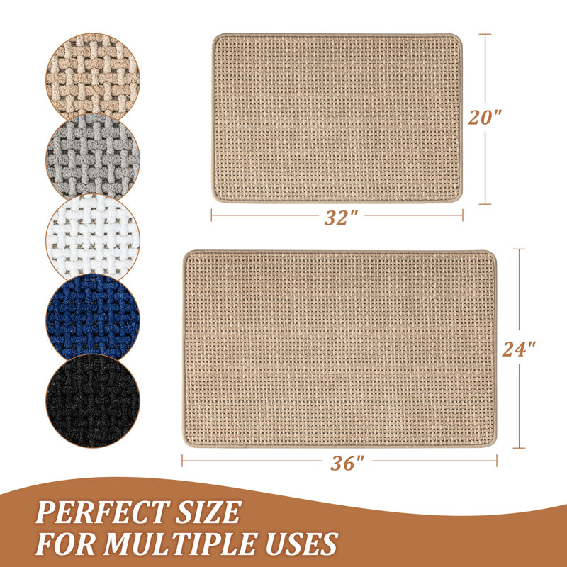 Ultra Thin Chenille Weave Non Slip Bathroom Rug Set, Beige, Set of 2 - 36" L x 24" W, 32" L x 20" W