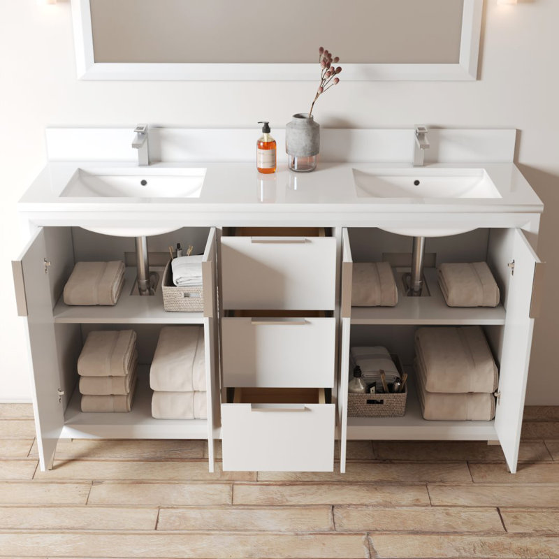 Ensemble de meuble-lavabo double 60 po Rennert, Blanc