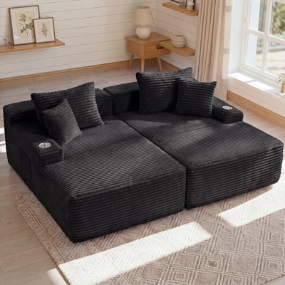 85" Wide Oversized Double Chaige Lounge Sofa Indoor, Upholstered Corduroy Sleeper Sofa Couch, No Assembly Needed