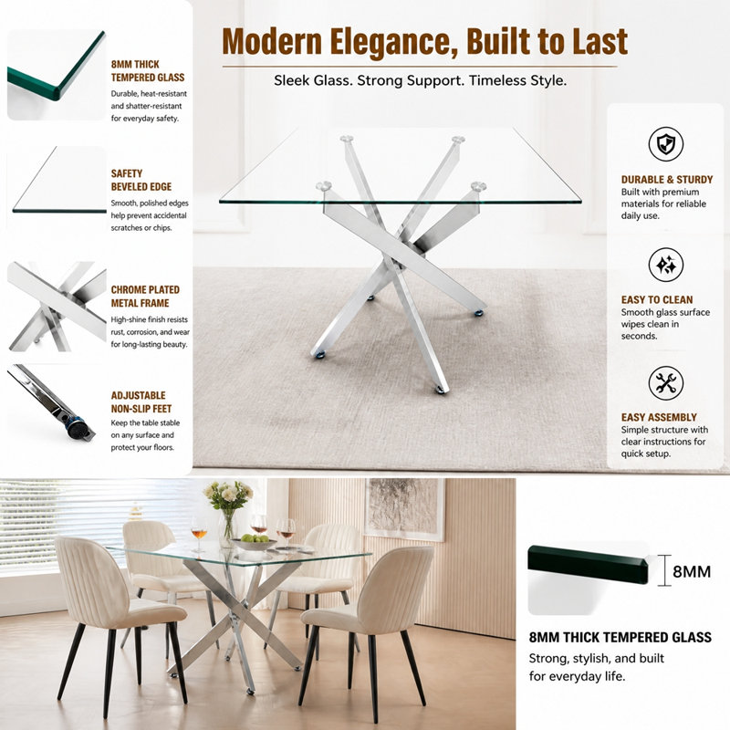 with Iron Base Dining Table, Silver+Clear