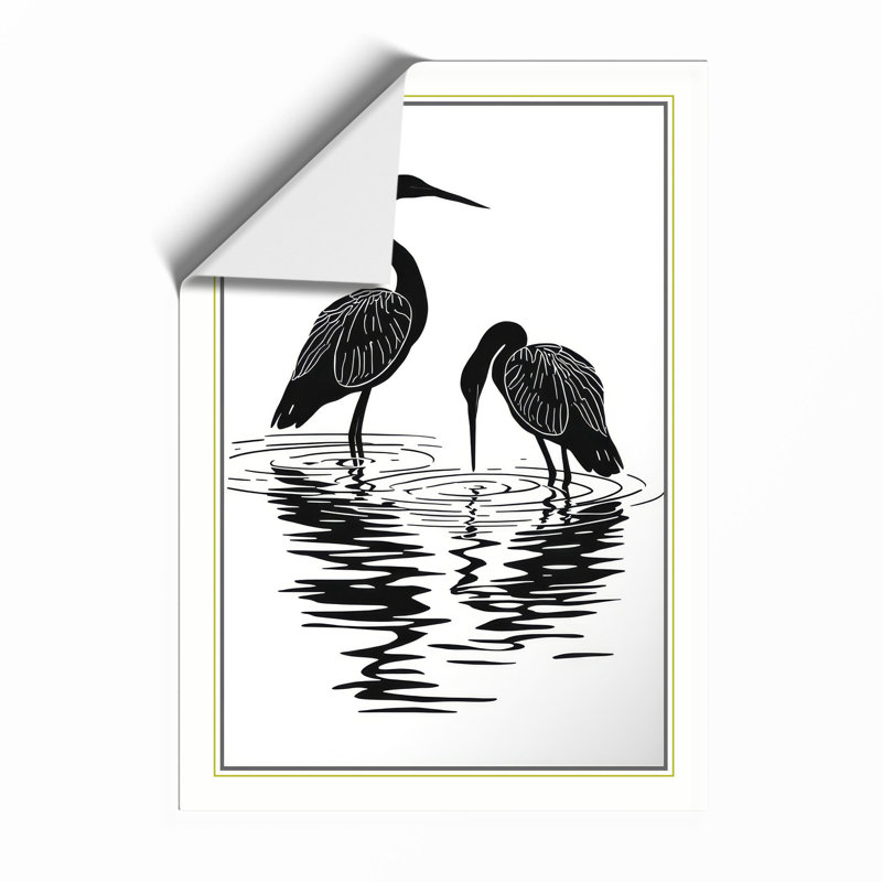 Herons in Shallow Water Japandi - Framed Print, A3 - 42.0 x 29.7 cm, Unframed