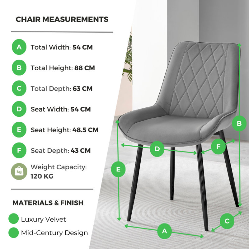 Palermo Velvet Modern Dining Chairs with Tapered Metal Legs & Quilted Diamond Stitching, Navy, Black