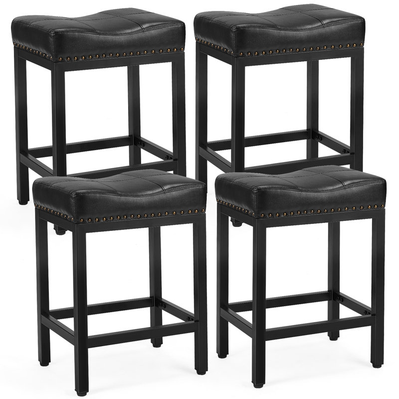 Tabouret de comptoir rembourré avec structure en bois massif (ensemble de 4), Noir, noir, noir, noir, Noir, noir, noir, noir