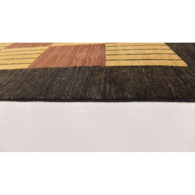 Tapis zone en laine noir/brun 5 pi 4 po x 7 pi en laine one-of-of-kind à la main noué la new age Nash