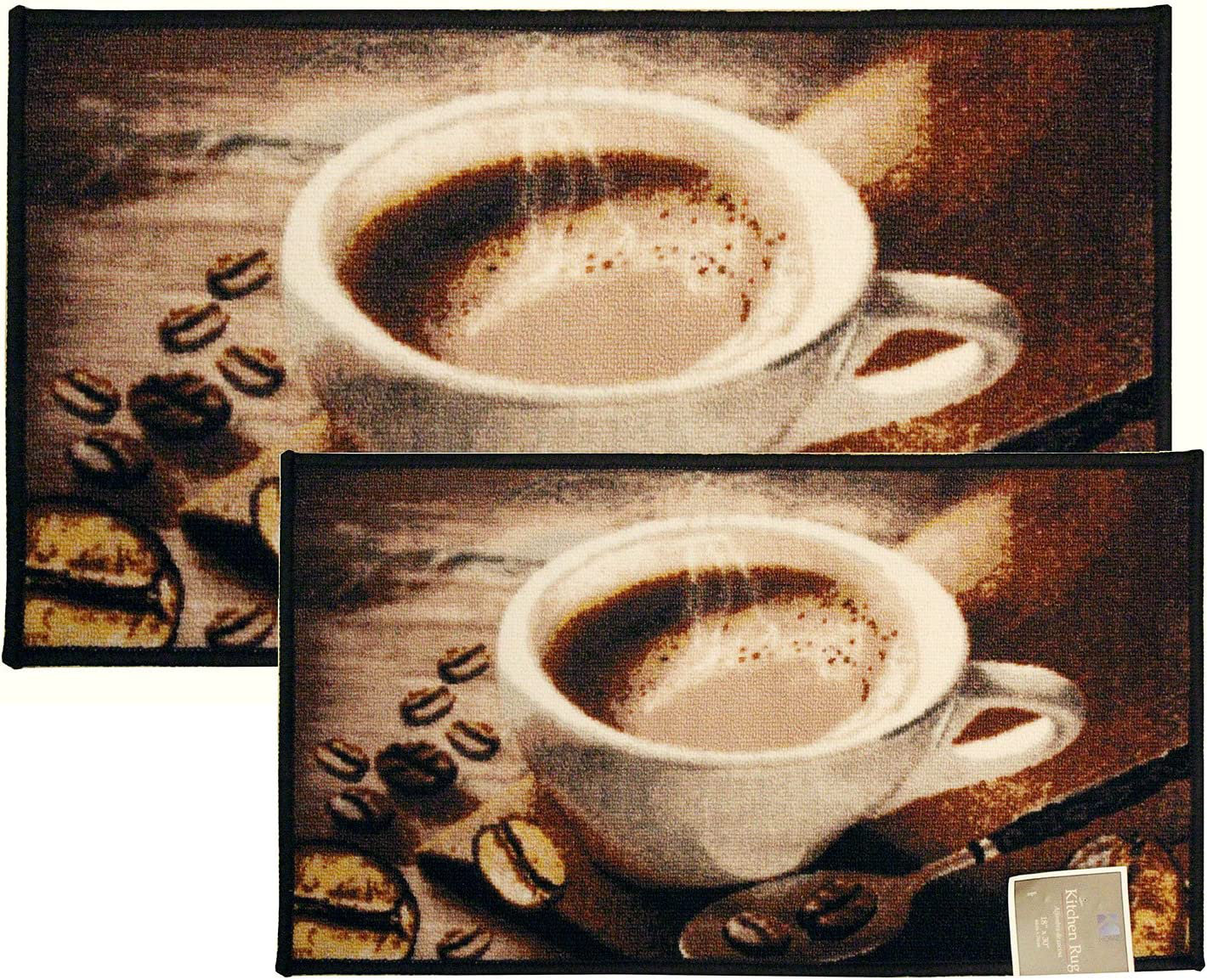 Coffee Cup Printed Kitchen Rug, Anti-slip Absorbent Memory Foam