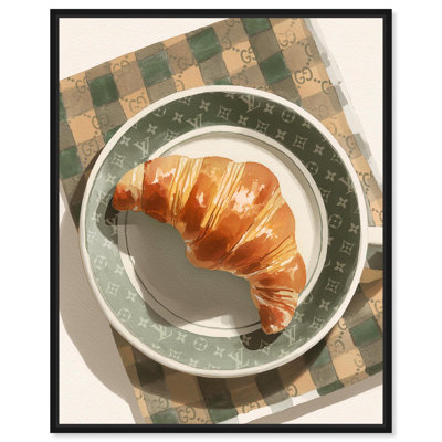 Reproduction sur toile Glam Breakfast Croissant, art côtier moderne par Art Remedy, cadre noir, 20 x 24