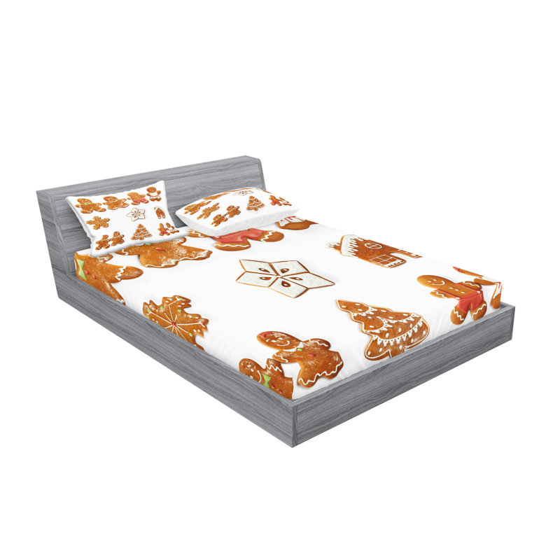 Drap-housse et coussin décoratif Ambesonne Gingerbread Man brun pâle / blanc