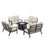 Ensemble de table de foyer en aluminium noir avec quatre causeuses profondes-1692304505