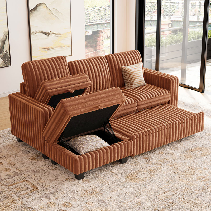 Canapé compact avec repose-pieds avec rangement et revêtement doux pour les petits espaces, Fausse fourrure brune