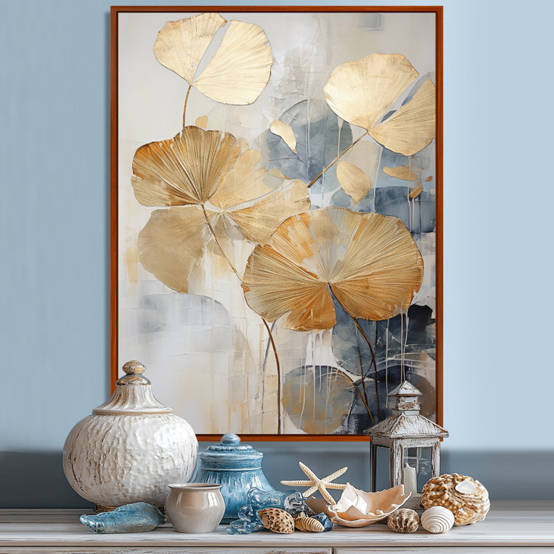 Plamier beige moderne I - art mural bord de mer tropical, H 20 po x l 12 po x P 1 po, Cadre flottant brun
