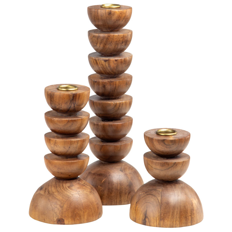 Petit porte-bougie Cupola_acacia, H 4,5 po x l 4 po x P 4 po, Brun