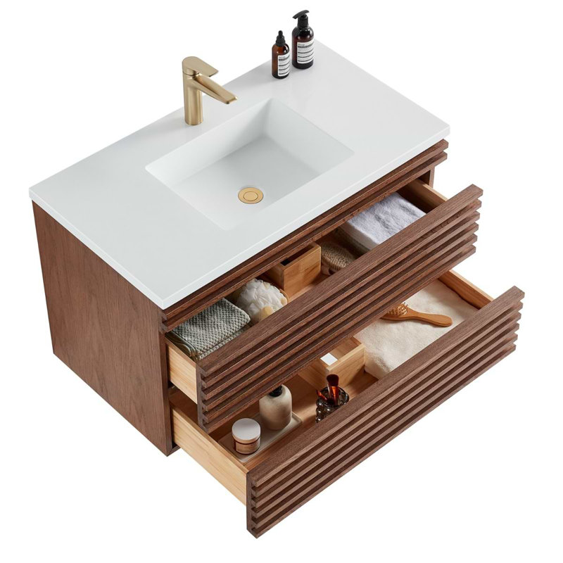 Gibson 48" Wall Mounted Single Bathroom Vanity with Top, Dark Wood, 36"