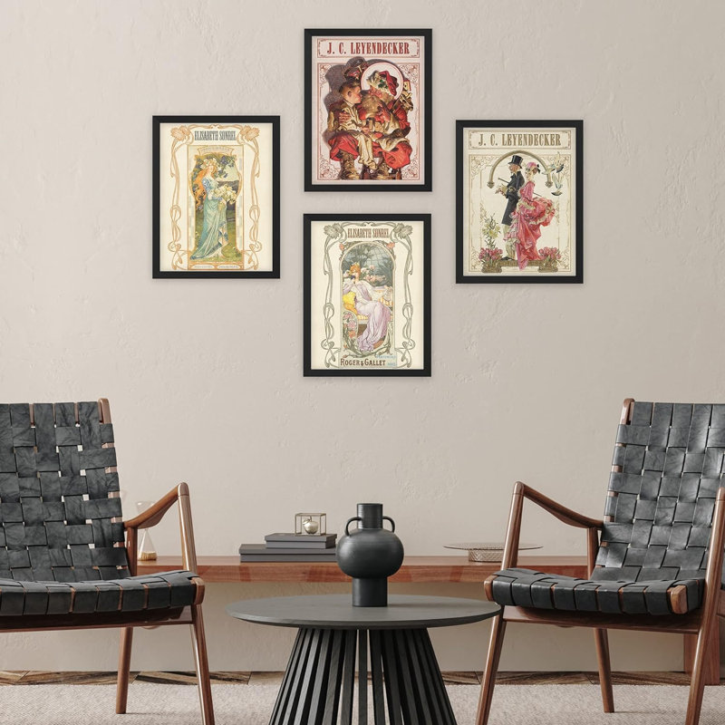 «Bathroom Decor Multicolor Office Leyendecker People Flower Portraits Classic», impression encadrée sur papier, 4 pièces
