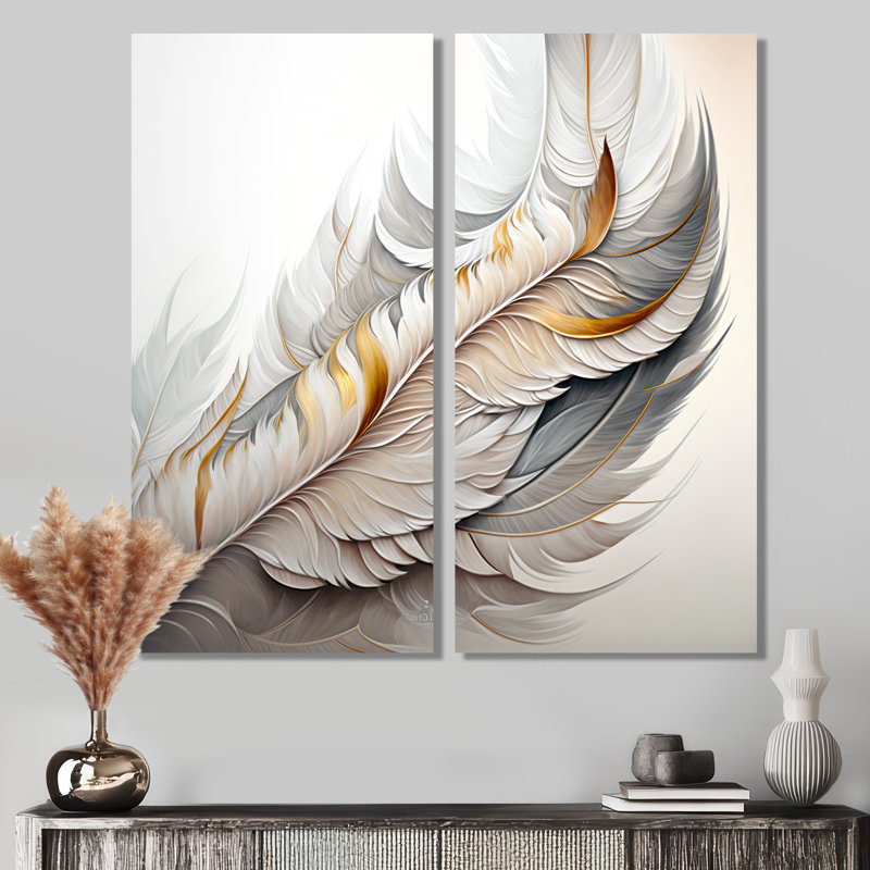 Plume blanche aquarelle - art mural blanc 2 pièces, H 32 po x l 32 po, Toile tendue, Ne s’applique pas