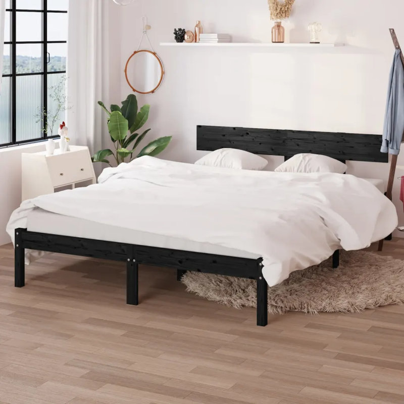 Bed Frame Solid Wood, black, 150 x 200cm