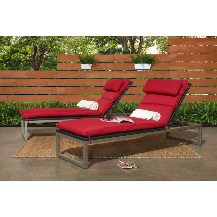 Sameko 80'' Long Reclining Chaise Lounge Set Sunbrella with Cushions