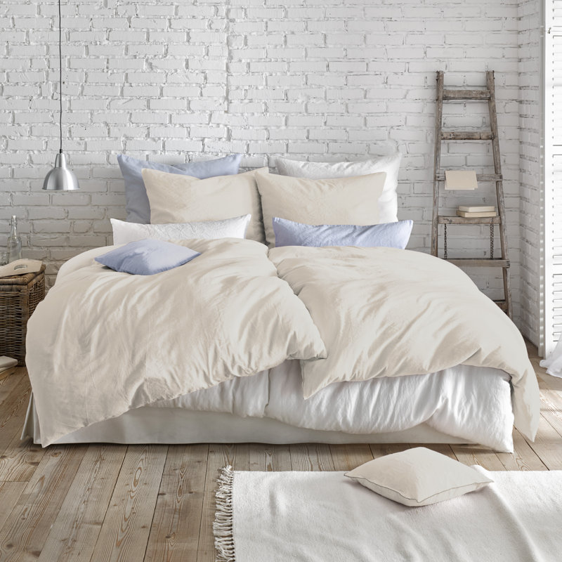 Halbleinen Provence Cotton Blend, Linen Solid Colour Duvet Cover Set with Pillow Shams, Double - 2 Pillowcases (80 x 80 cm)