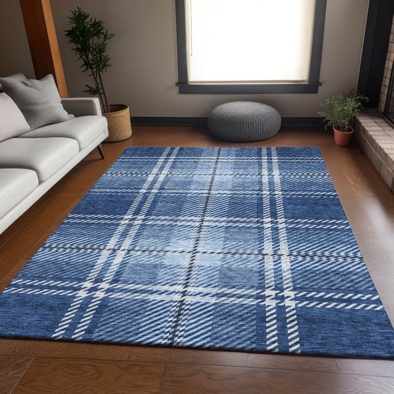 Tapis bleu marine de qualité supérieure lavable à la machine Prisco, Rectangle 2 pi 6 po x 3 pi 10 po