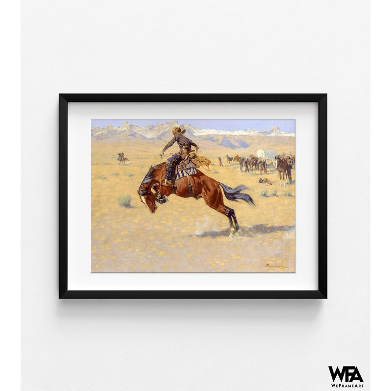 Imprimé de cowboy à cheval Bucking, Cadre noir, Oui, H 18 po x l 24 po