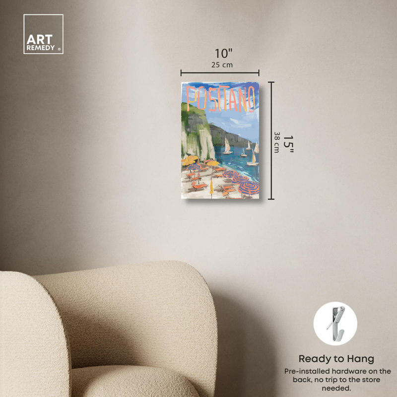 «Positano», reproduction d'art sur toile par Art Remedy, H 15 po x l 10 po, Toile tendue