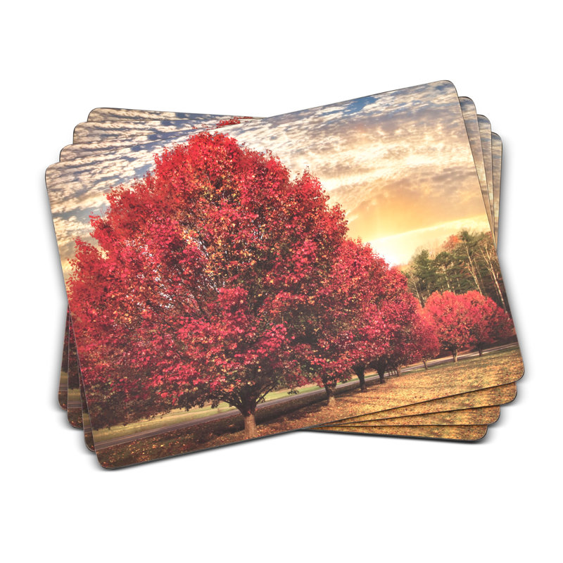 Crimson Trees Fall Cork-Backed Hardboard Placemats Set of 4