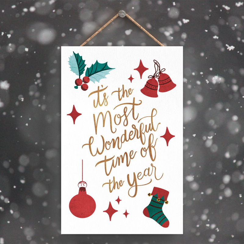 Xmas Its the Most Wonderful Time Wooden Plaque, 18.5cm H x 12cm W x 0.9cm D