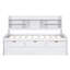 Lit simple en bois blanc délavé avec tête de lit bibliothèque intégrée, 3 grands tiroirs et bibliothèque à livres-2054355067