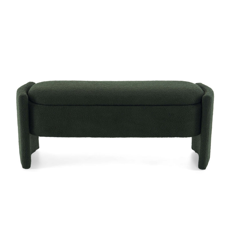 Elegant Long Ottoman Bench, Modern Design with Wood Frame and Polyester Upholstery, Dark Green