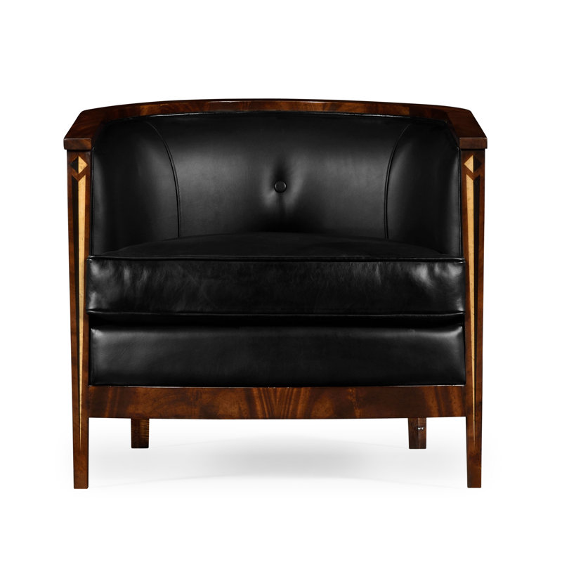 Knightsbridge Leather Barrel Chair, Black Genuine Leather